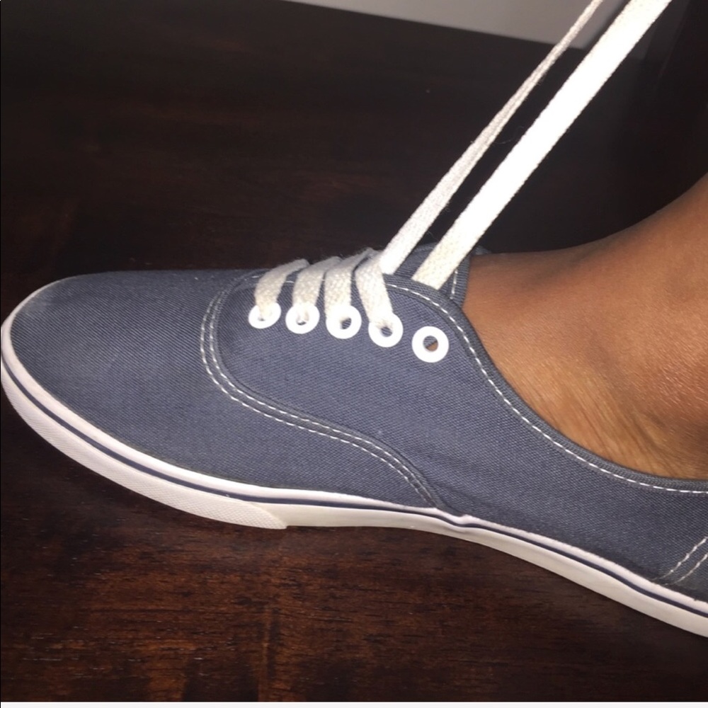 blue vans with white soles